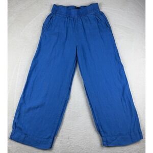 TAHARI‎ ESSENTIALS Women's Wide Leg 100% LINEN Blue Elastic Waist Pants Small